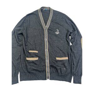 J Lindeberg Cardigan Sweater Mens XXL Fits Sz LARGE Gray Elbow Patch Pinehurst